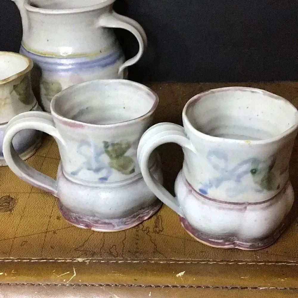Drink, vintage pottery serving set ￼2 glasses 2 coffee cups and pitcher From Ben
